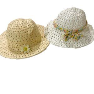 Unbranded Girls Sun Hats sz 2 - 3 T Lot of 2 1 Beige and 1 White read